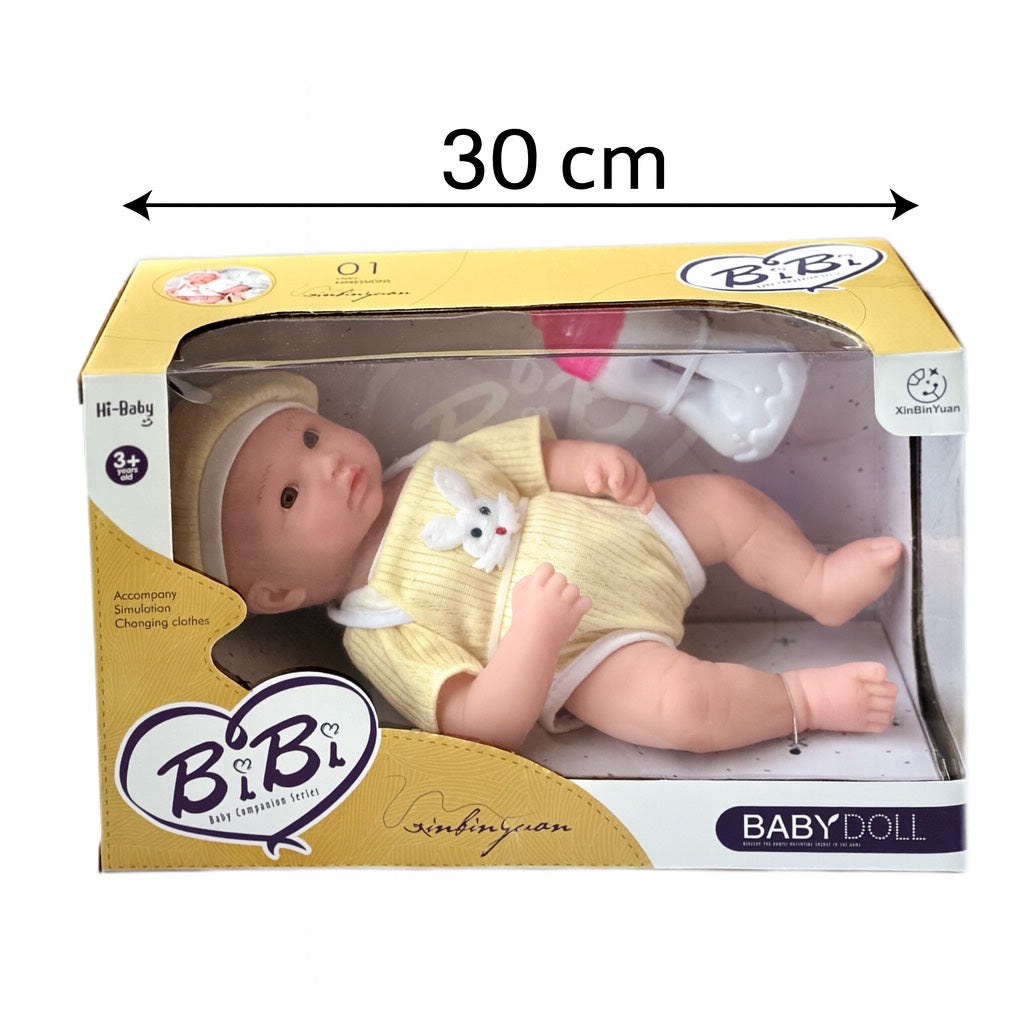 Bibi Baby Silicone Companion Doll – Yellow Bunny Outfit yellow (Eyes open)🐰💛