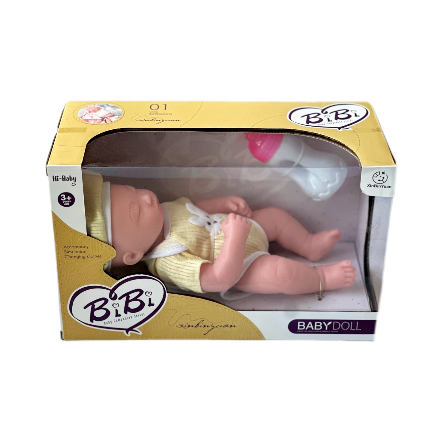 Bibi Baby Silicone Companion Doll – Yellow Bunny Outfit (Eyes Closed) 💤🐰