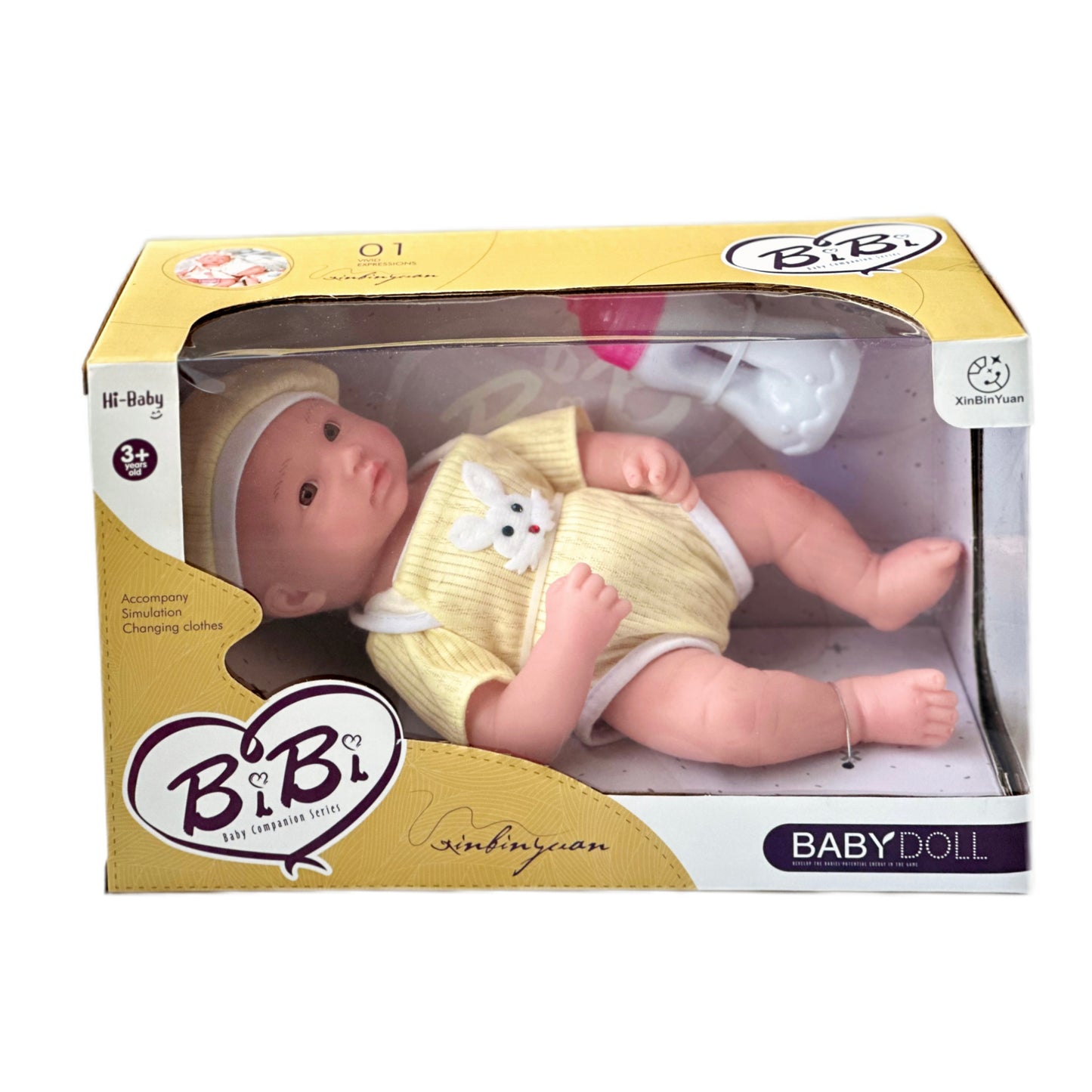 Bibi Baby Silicone Companion Doll – Yellow Bunny Outfit yellow (Eyes open)🐰💛