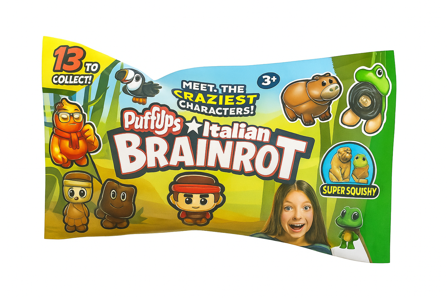 PuffUps Italian Brainrot – Mystery Squishy Blind Bag (13 Characters to Collect!)